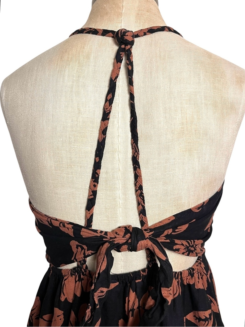 Free People The Perfect Sundress Black Linen Blend Button Front Halter — Size S - Picture 8 of 12